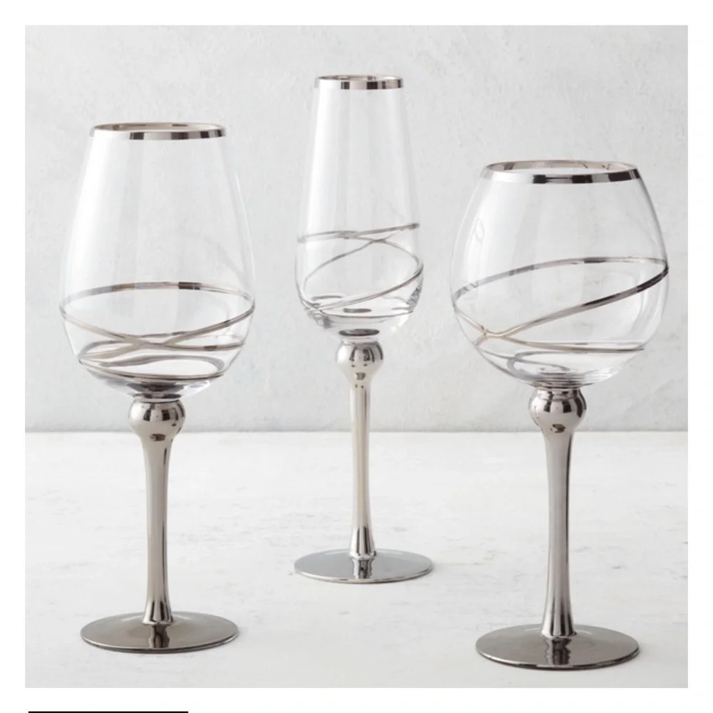🆕 Z GALLERIE Set of 6 Olympia White Wine Glasses - Silver - Picture 2 of 4
